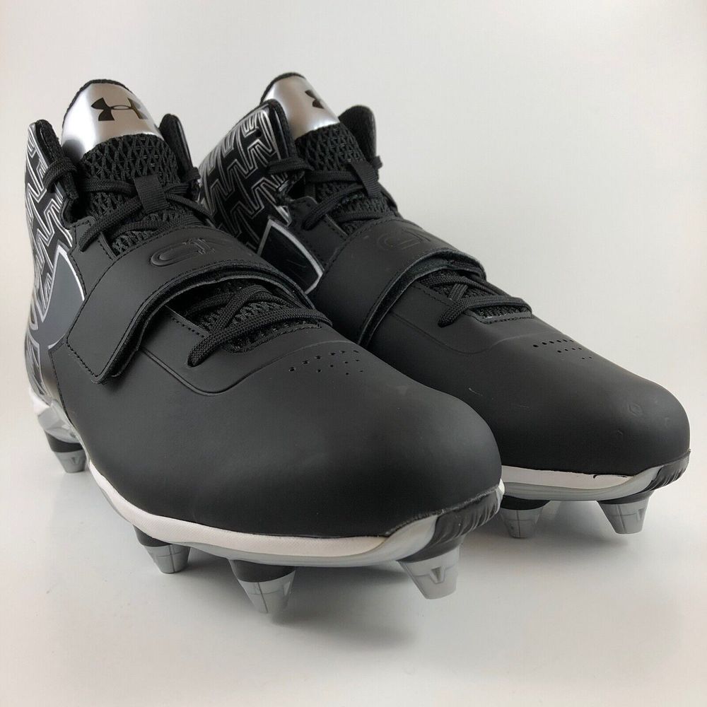 Under Armour C1N Mid Mens Size 11‎ Football Cleats Black Silver Cam Newton